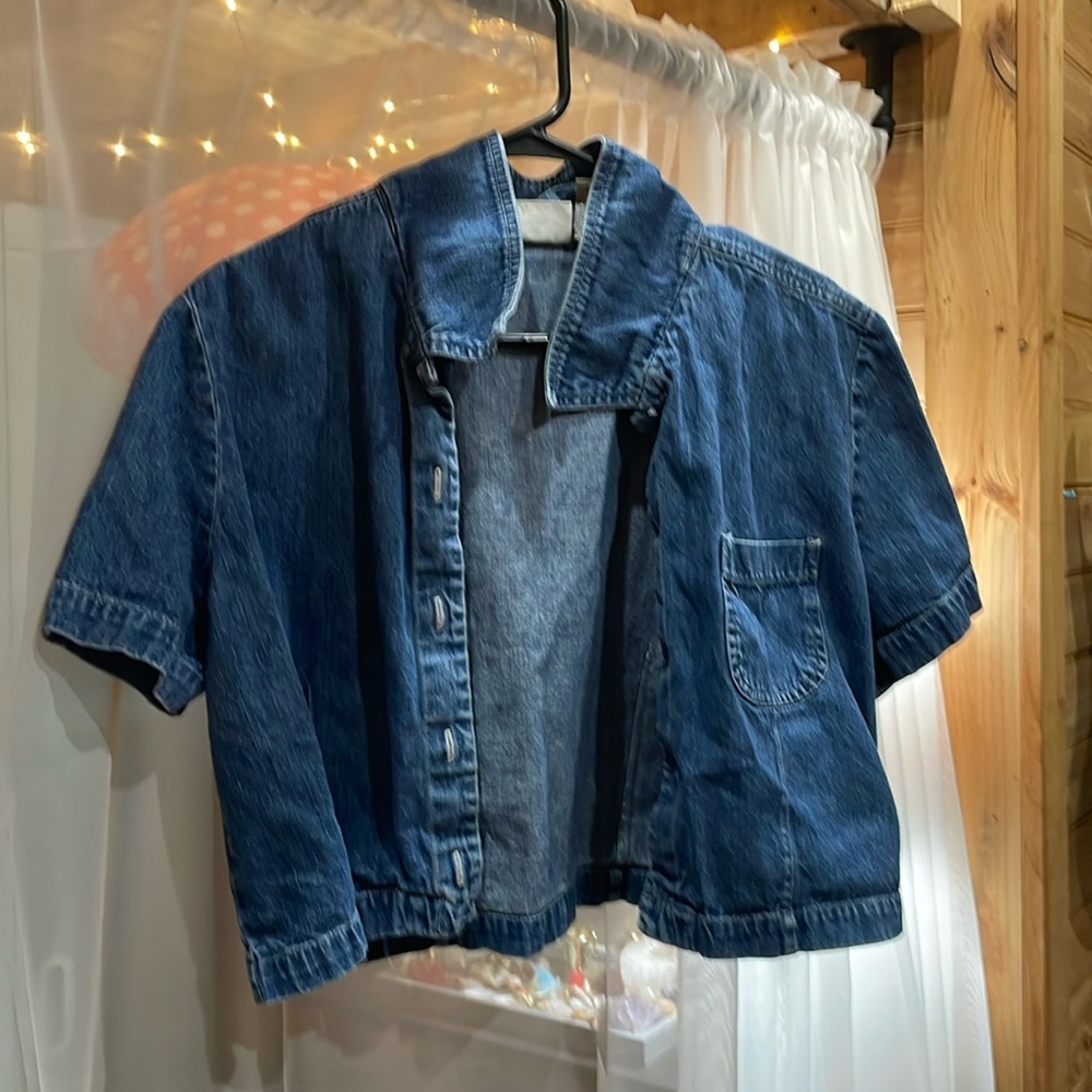 Vintage Blue Denim Short-Sleeve Jacket
